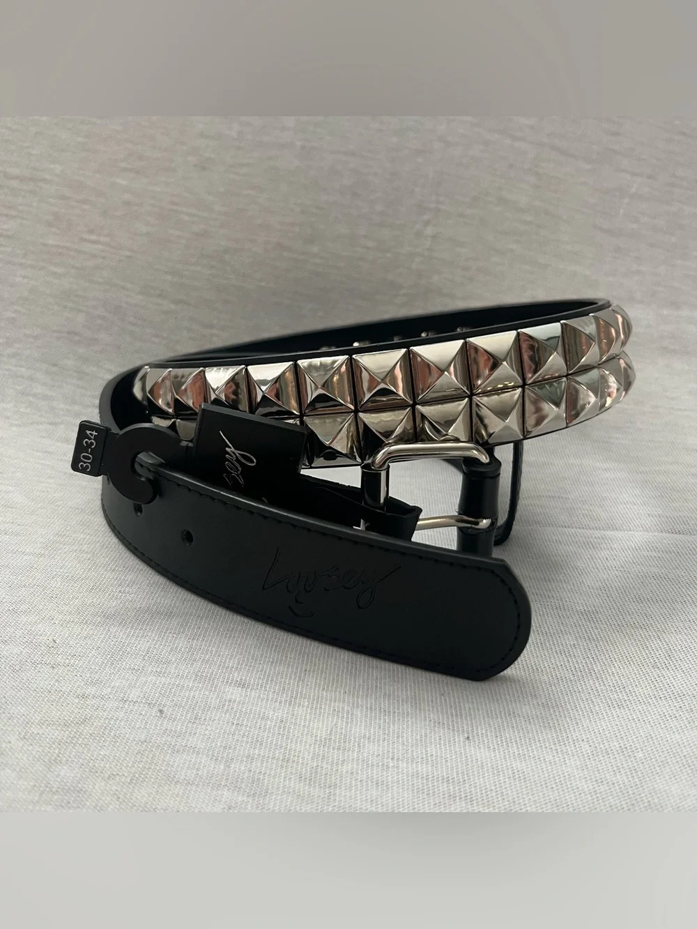 Loosey Studded Pyramid Belt Black Faux Leather with Silver Hardware